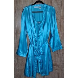 Chanteuse Intimates Chemise and Robe Set Teal Blue Adjustable Straps Size XL